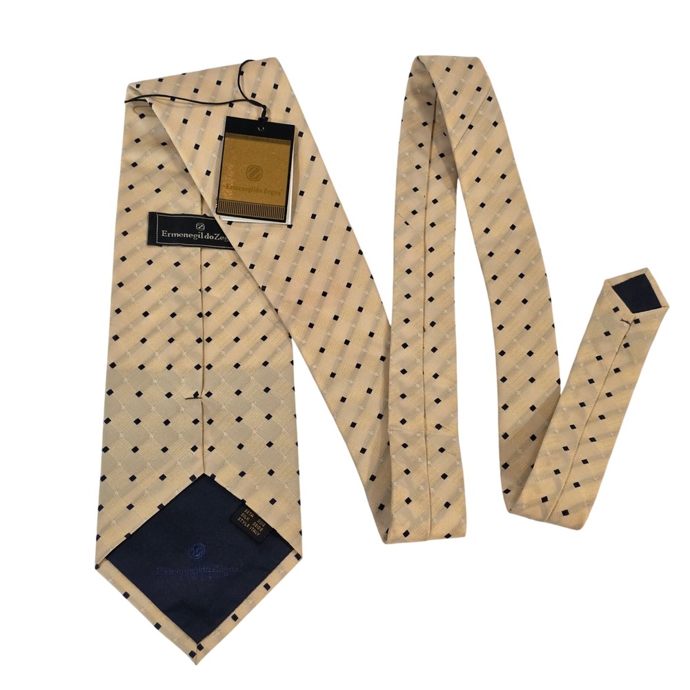 Ermenegildo Zegna Mens Silk Tie Tan Gold Geometric Diamond Made in Italy NWT